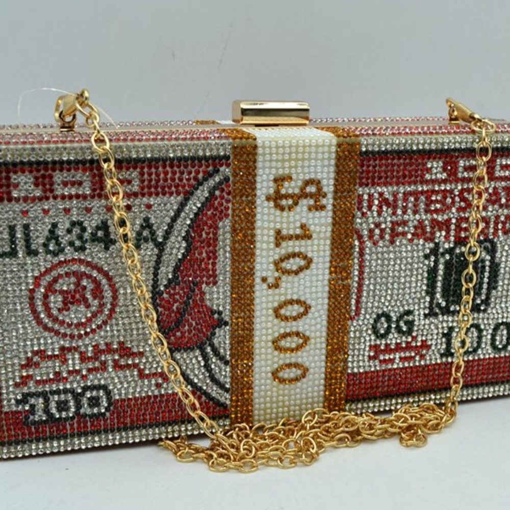 Luxury Beaded Clutch with Gold Chain